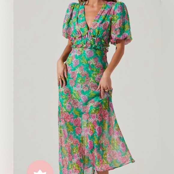 Astr Dresses & Skirts - ASTR ESPERANZA FLORAL PUFF SLEEVE MIDI DRESS